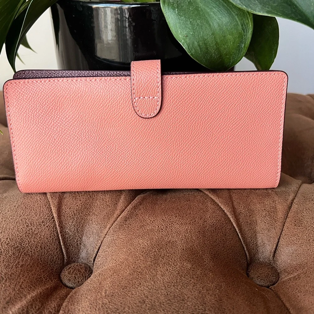 Coach Slim Crossgrain Leather Wallet in Light Coral - Picture 2 of 9